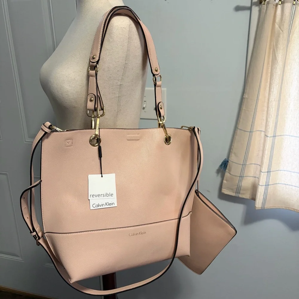 New Calvin Klein Pale Pink Leather R-kitote Tote Bag Gold Wardware